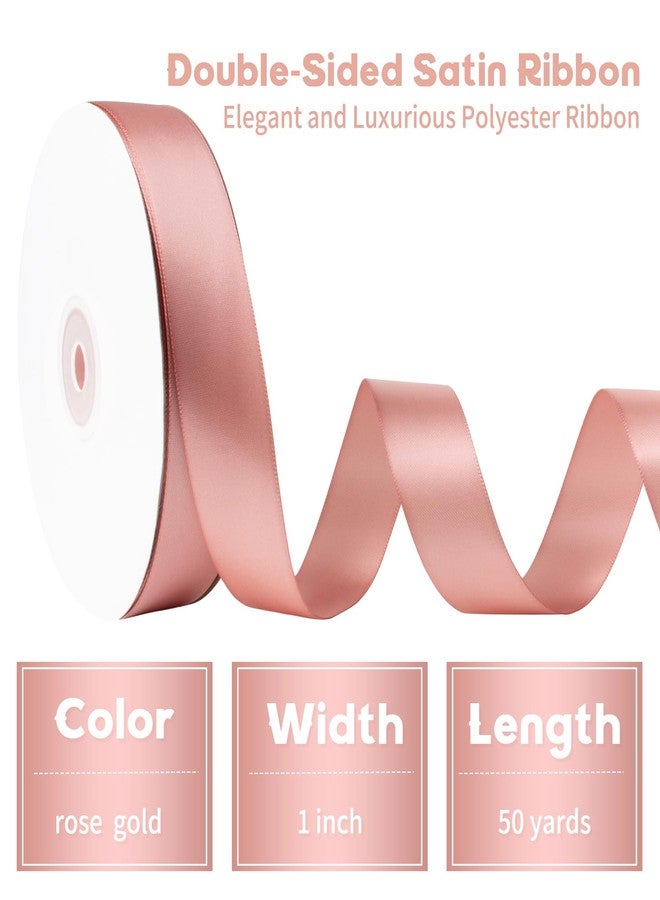 Mlurcu Rose Gold Satin Ribbon 1 Inch x 50 Yards Double Faced Satin Ribbon Thick Dusty Rose Pink Silk Ribbon for Wedding Invitations, Flower Bouquets, Gift Wrapping, Crafts - Image 2